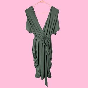 SHEIN Green Ruched Mini Dress Plunge Neckline Size XL